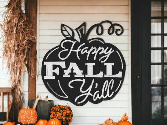 🍂 Rustic 'Happy Fall Ya'll Pumpkin Sign - Welcome Autumn with Warmth and Style