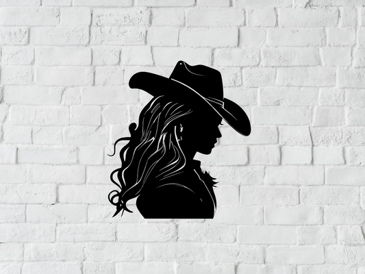 Elevate Your Space with the Graceful 'Long-Haired Cowgirl' Metal Sign - A Tribute to Western Spirit and Elegance